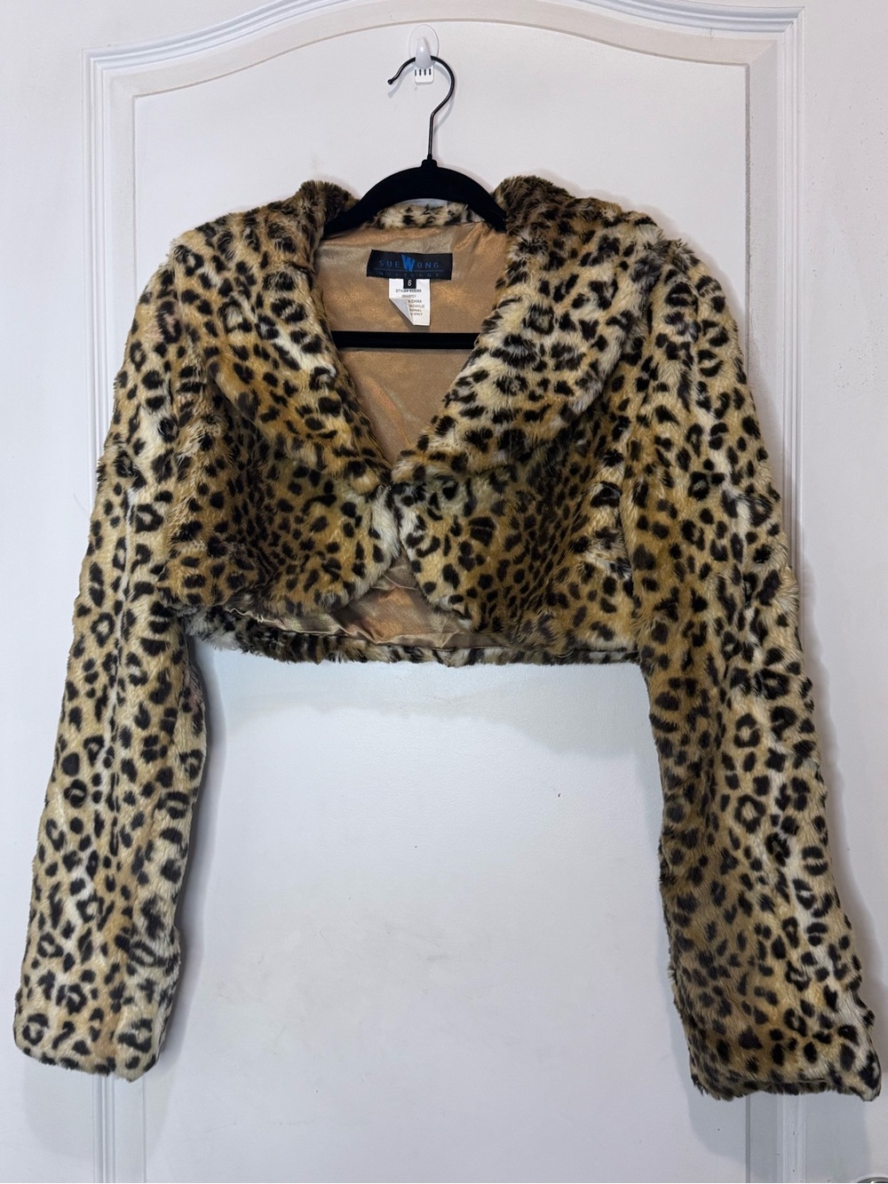 Vintage Sue Wong Nocturne Faux Fur Leopard Shrug Cropped Coat Sz 6
